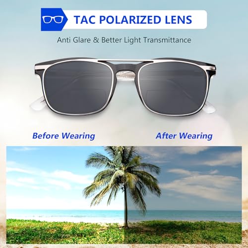 DEHOTRE Bifocal Reading Glasses Men with Strong Magnetic Clip On TAC Polarized Sunglasses Clear Top Readers Metal Core Wire Black 2.00 - Image 4