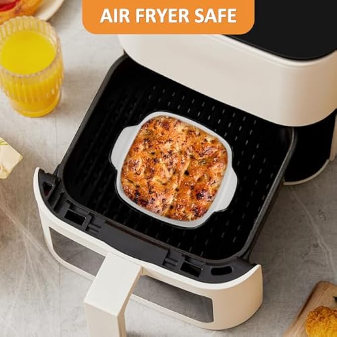 ريحني أطباق خبز مربعة خزفية بمقابض طبق لازانيا 4 قطع لمقلاة هوائية، صينية فرن بحجم 400 مل مناسبة لسلطات الفطائر، اللازانيا، المعكرونة والطهي وغيرها من الأطباق بوزن 13 أونصة - Image 5