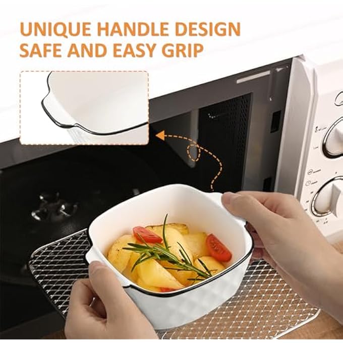 ريحني أطباق خبز مربعة خزفية بمقابض طبق لازانيا 4 قطع لمقلاة هوائية، صينية فرن بحجم 400 مل مناسبة لسلطات الفطائر، اللازانيا، المعكرونة والطهي وغيرها من الأطباق بوزن 13 أونصة - Image 3