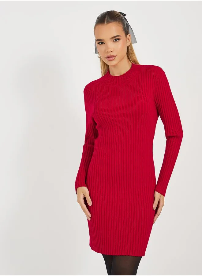 Styli Ribbed Knit Sweater Mini Dress