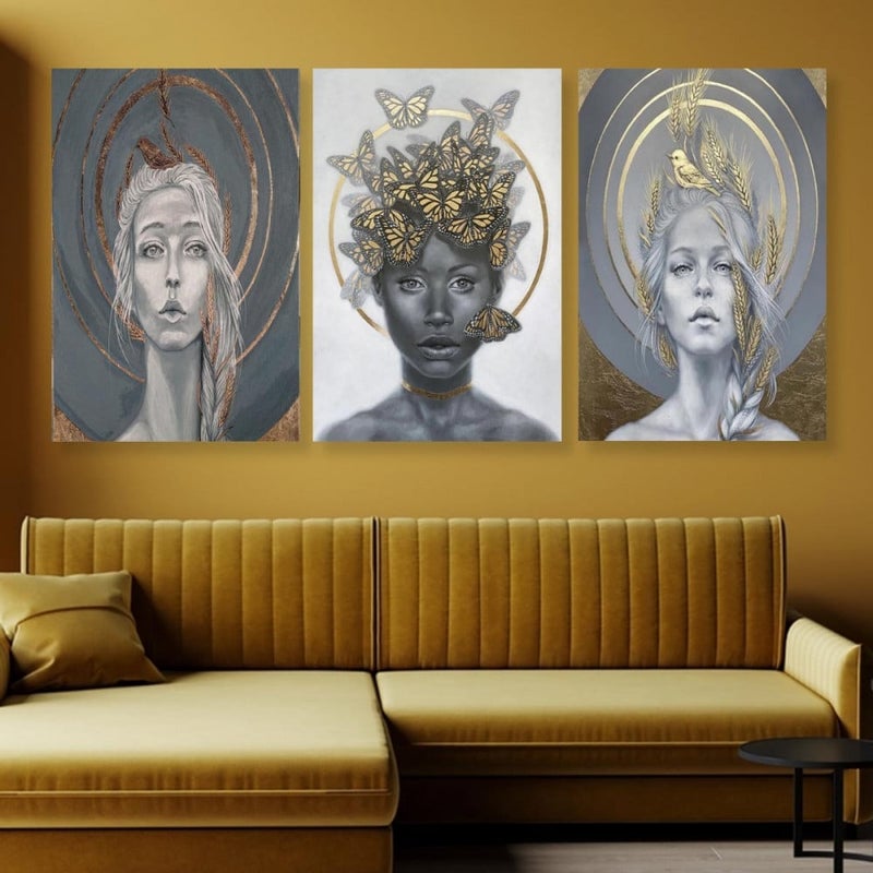 Marktna Three modern-designed canvas paintings with a hollow frame, measuring (150×70), three pieces - Image 1