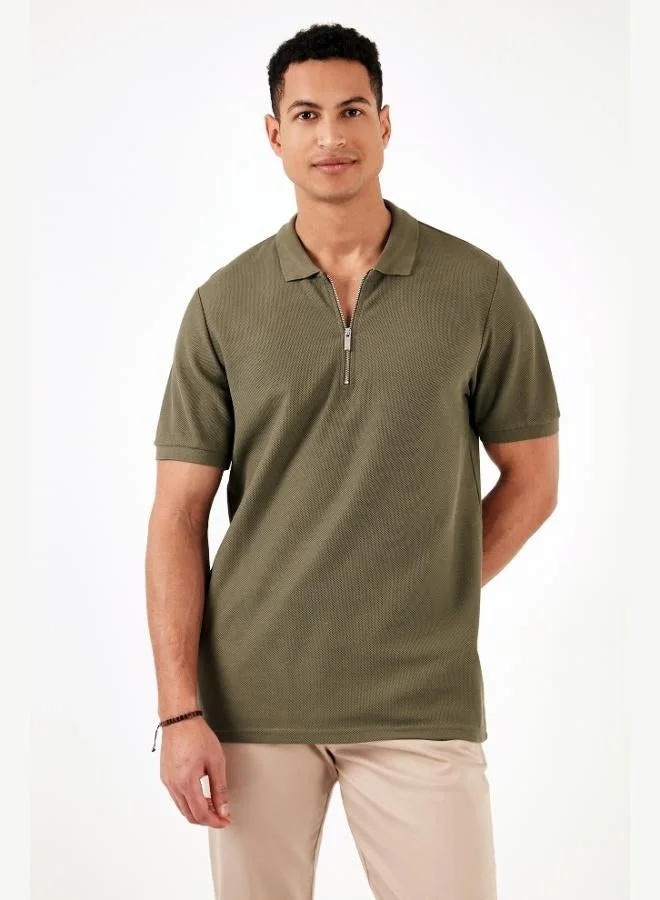 Buratti  Buratti Cotton Regular Fit Zippered Polo Collar T Shirt Men's Polo Collar T-Shirt 5902434 for Men | Best Price UAE