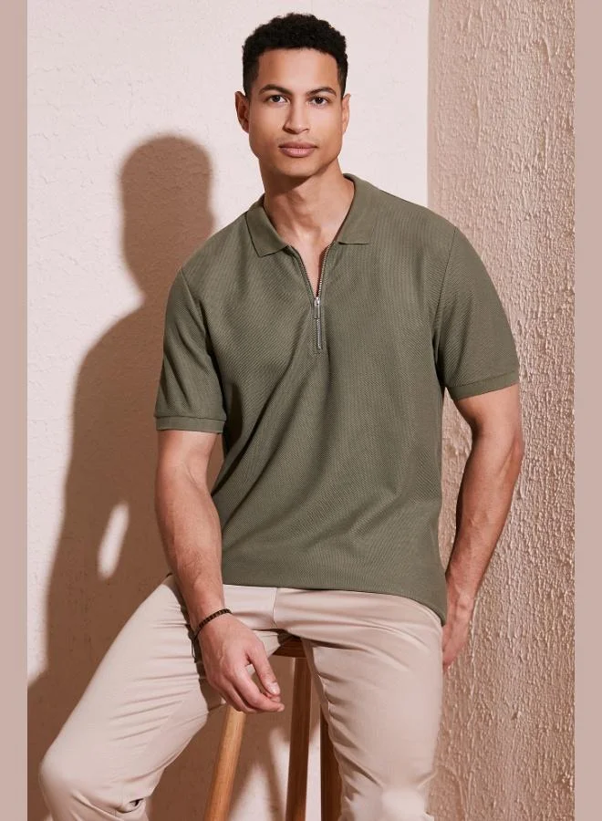 Buratti  Buratti Cotton Regular Fit Zippered Polo Collar T Shirt Men's Polo Collar T-Shirt 5902434 for Men | Best Price UAE