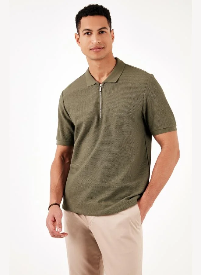 Buratti Cotton Regular Fit Zippered Polo Collar T Shirt Men's Polo Collar T-Shirt 5902434