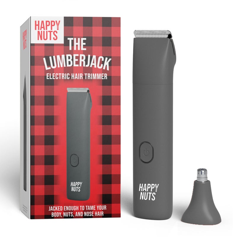 HAPPY NUTS The Lumberjack Electric Groin & Body Hair Trimmer for Men - Mens Body Groomer Kit for Privates - Smooth Ball & Pubic Hair Shaver (Graphite) - Image 1
