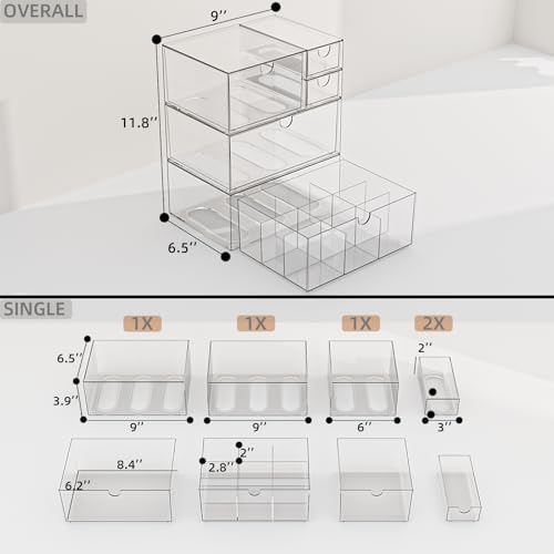 Yashong Desk Organizer Set, Clear Stackable Dustproof Storage Boxes for Desktop, Office, DIY Craft & Vertical Space Saving, Perfect for Makeup, Stationery, Jewelry Organization (5 Drawer) - Image 3