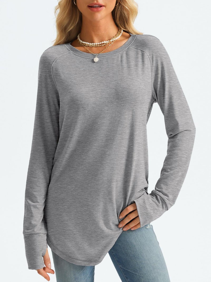 AUTOMET Womens Long Sleeve Shirts Crew Neck Casual Tshirts Fall Fashion Tops Loose Fit Lightweight Y2k Outfits Clothes Grey XL - Image 2