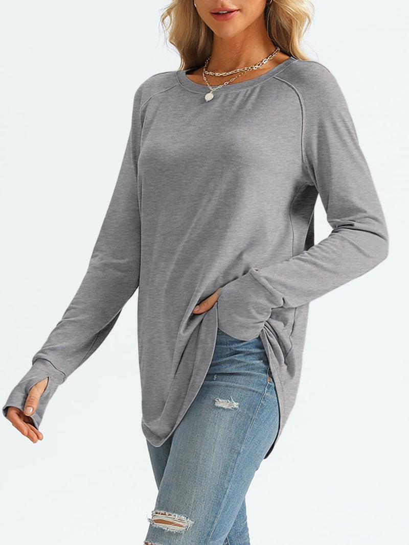 AUTOMET Womens Long Sleeve Shirts Crew Neck Casual Tshirts Fall Fashion Tops Loose Fit Lightweight Y2k Outfits Clothes Grey XL - Image 4