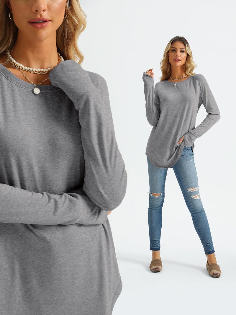 AUTOMET Womens Long Sleeve Shirts Crew Neck Casual Tshirts Fall Fashion Tops Loose Fit Lightweight Y2k Outfits Clothes Grey XL - Image 3