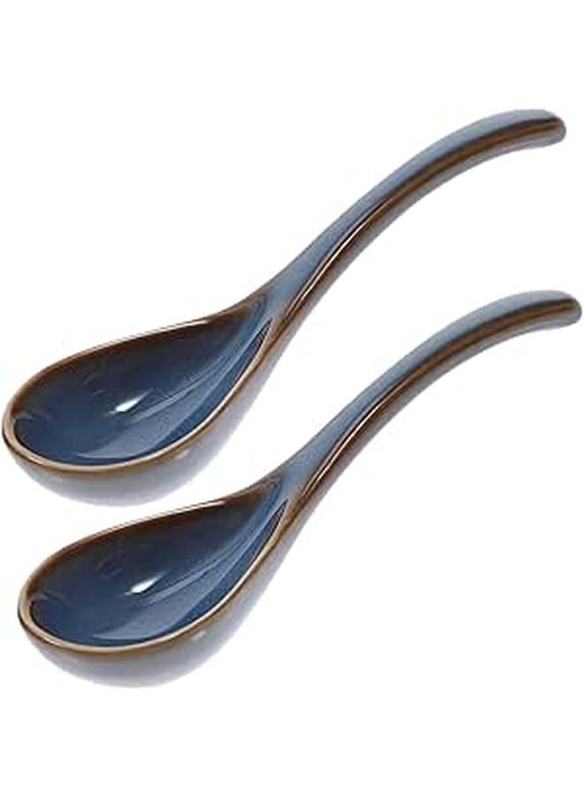 2 Piece Large Ceramic Soup Spoons Japanese Rice Serving Spoons For Kitchen - Image 1