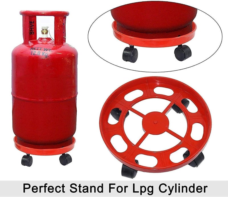 Birdwing عربة أسطوانة غاز LPG بلاستيكية حمراء بعجلات - قاعدة أسطوانة متينة للاستخدام في المطبخ (بلاستيك - 1 قطعة، أحمر) - Image 5