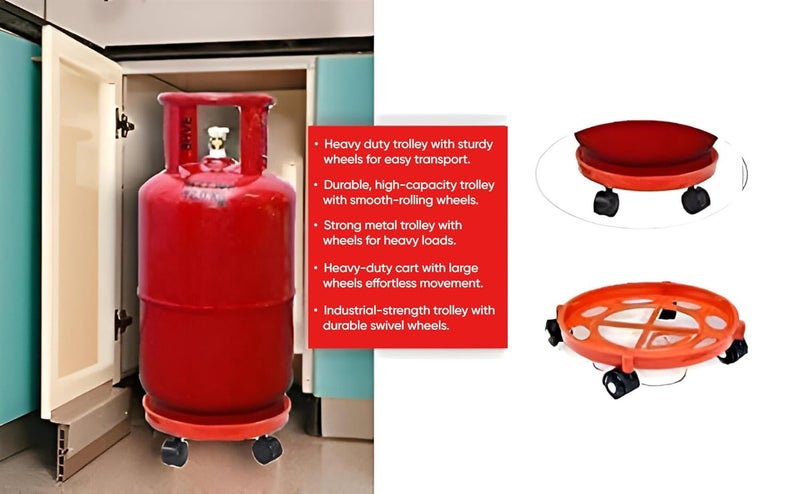 Birdwing عربة أسطوانة غاز LPG بلاستيكية حمراء بعجلات - قاعدة أسطوانة متينة للاستخدام في المطبخ (بلاستيك - 1 قطعة، أحمر) - Image 2