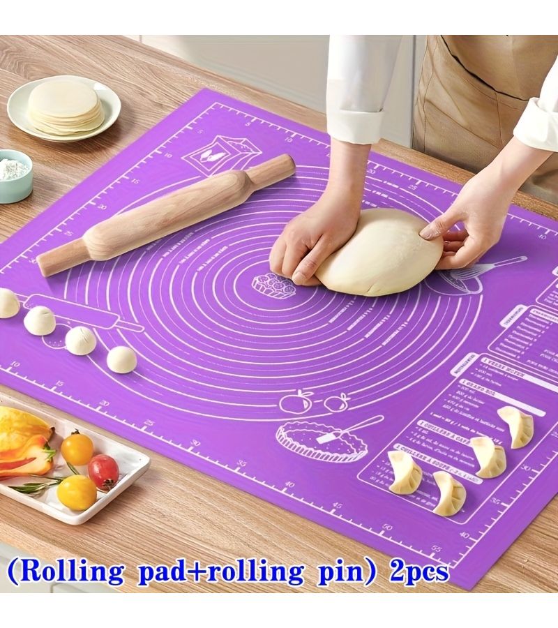 Non Slip Baking Mat With Measurement Markings And Rolling Pin 2pcs - Image 1