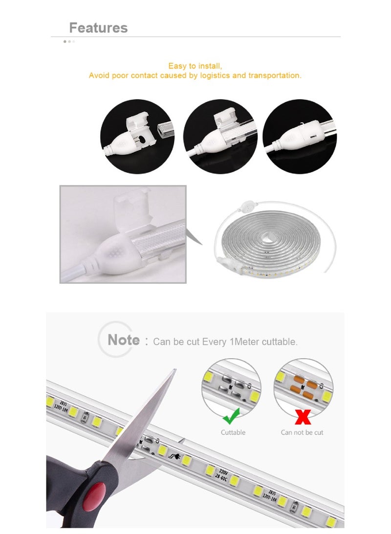 Premium Quality Led Strip Light 120 LED High Bright IP44 LED Strip Light 2835 SMD With US Plug Led Connector For Indoor Outdoor Lighting Room And Kitchen Decoration Warm White