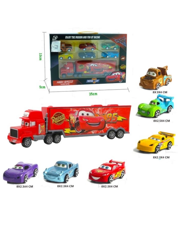 Toy Box Diecast McQueen Container Truck With 6 Pullback Cars Toys Platyset For Kids  - Image 1
