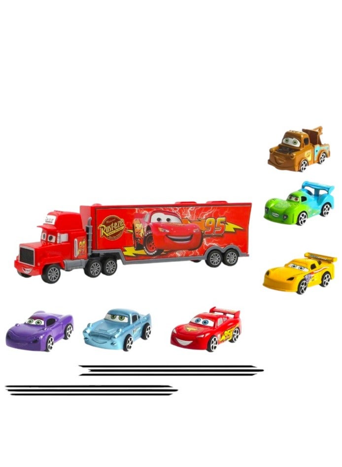 Toy Box Diecast McQueen Container Truck With 6 Pullback Cars Toys Platyset For Kids  - Image 2