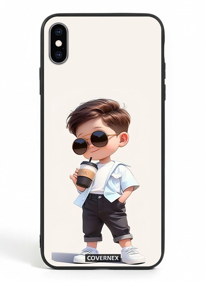 Covernex Apple iPhone Xs Max Protective Case Cover Printed Featuring Cool Kid with Sunglasses and Coffee - Image 2