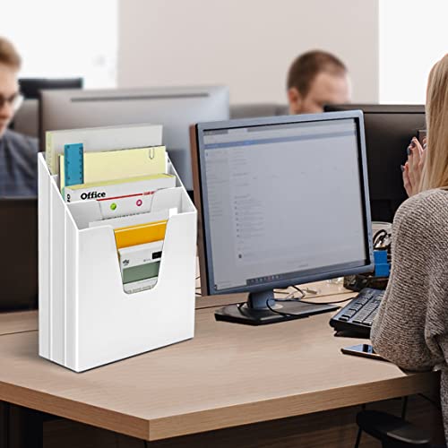 Acrimet Vertical Triple File Folder Holder Organizer, File Sorter (Plastic) (White Color) - Image 2