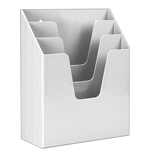 Acrimet Vertical Triple File Folder Holder Organizer, File Sorter (Plastic) (White Color) - Image 1