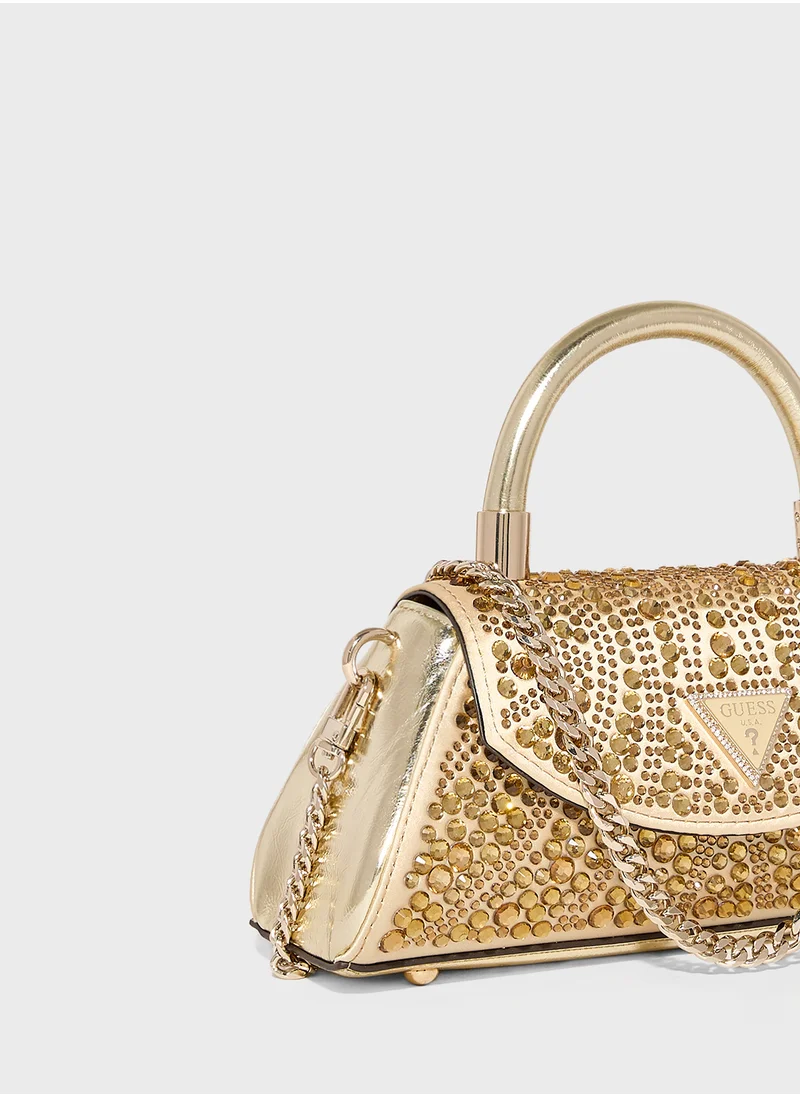 GUESS Embellished Beauvoir Top Handle Flap Over Clutches