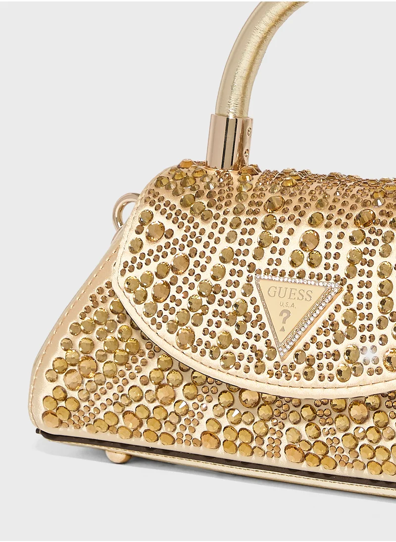 GUESS Embellished Beauvoir Top Handle Flap Over Clutches
