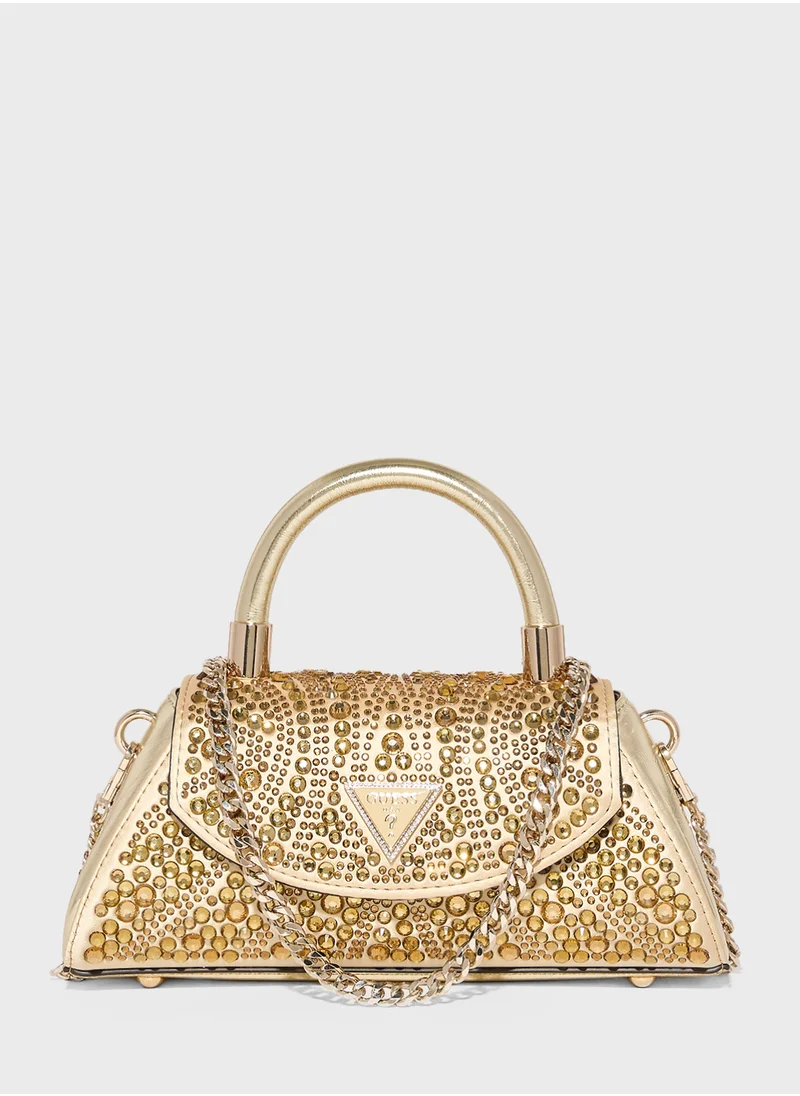 GUESS Embellished Beauvoir Top Handle Flap Over Clutches