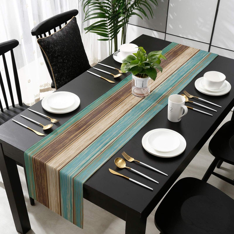 Edwiinsa Retro Cotton Linen Table Runner Geometric Rectangle Plate Mat Dresser Scarves  Rustic Wooden Plank Outdoor Rug Runner for Coffee Dining Banquet Home Decor 13 x 70 inch - Image 4