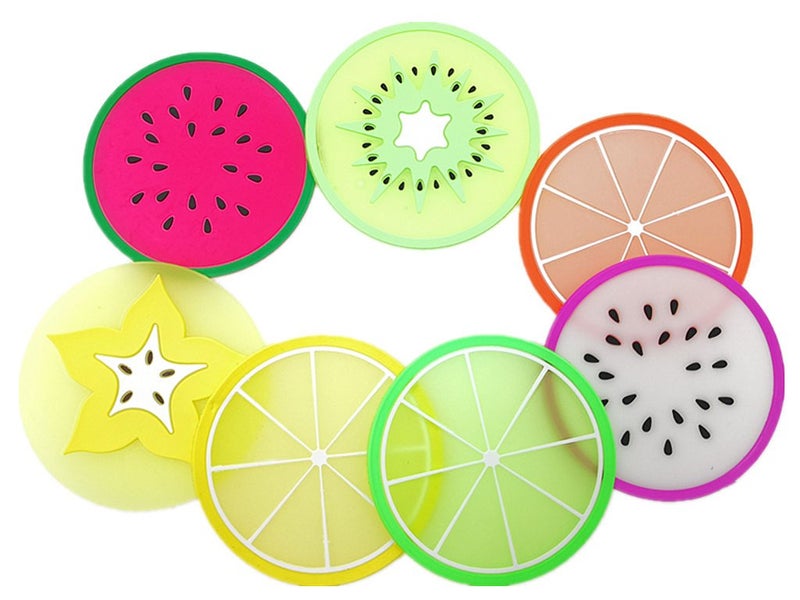 Kinteshun Silicon Drink CoasterHeatInsulated Non Slip Fruit Slice Drink Cup Mat Placemat7pcs with Different Fruit Slices
