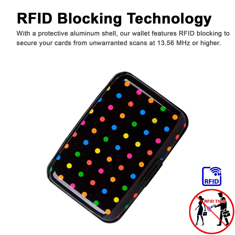 Kaabao Credit Card Holder for Women Men Small RFID Blocking Wallet Business Metal Slim Mini Aluminum Hard Case Gift (Multicolor Polka Dots) - Image 3