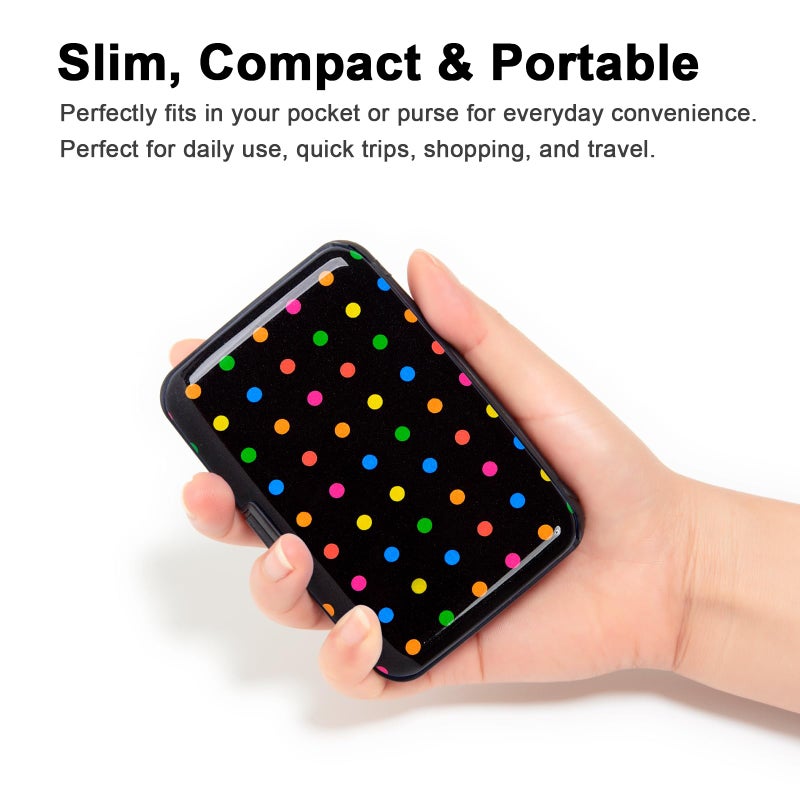 Kaabao Credit Card Holder for Women Men Small RFID Blocking Wallet Business Metal Slim Mini Aluminum Hard Case Gift (Multicolor Polka Dots) - Image 2