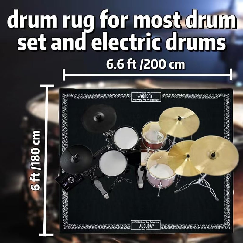 Aucuda Drum Rug 6x6.6ft Drum Mat Outdoor, Tightly Woven Fabric Cool Drum Set Carpet with Non-Slip Grip Bottom, Electric Drum Accessories for Studio, Apartment, Soundproof, Guitar, No Crease. - Image 2