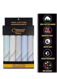 Caruso Italy Caruso Italy Men's Premium 100% Pure Cotton Handkerchief Light Base with Colored Border  - Image 1