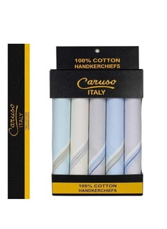 Caruso Italy Caruso Italy Men's Premium 100% Pure Cotton Handkerchief Light Base with Colored Border  - Image 2