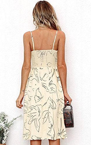 ECOWISH Women 2024 Summer Dresses Tie Front V-Neck Spaghetti Strap Button Down A-Line Backless Swing Midi Dress 809 Beige S - Image 4