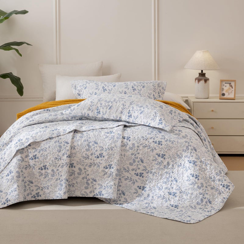 Lady Ann 100% Cotton Floral King Quilt Set - Vibrant Paisley Flowers Pattern Plant Botanical Printed Quilted Bedspread & Coverlet Set  3 Pcs Lightweight Extra Soft King Bedding Cover All Season - Image 2