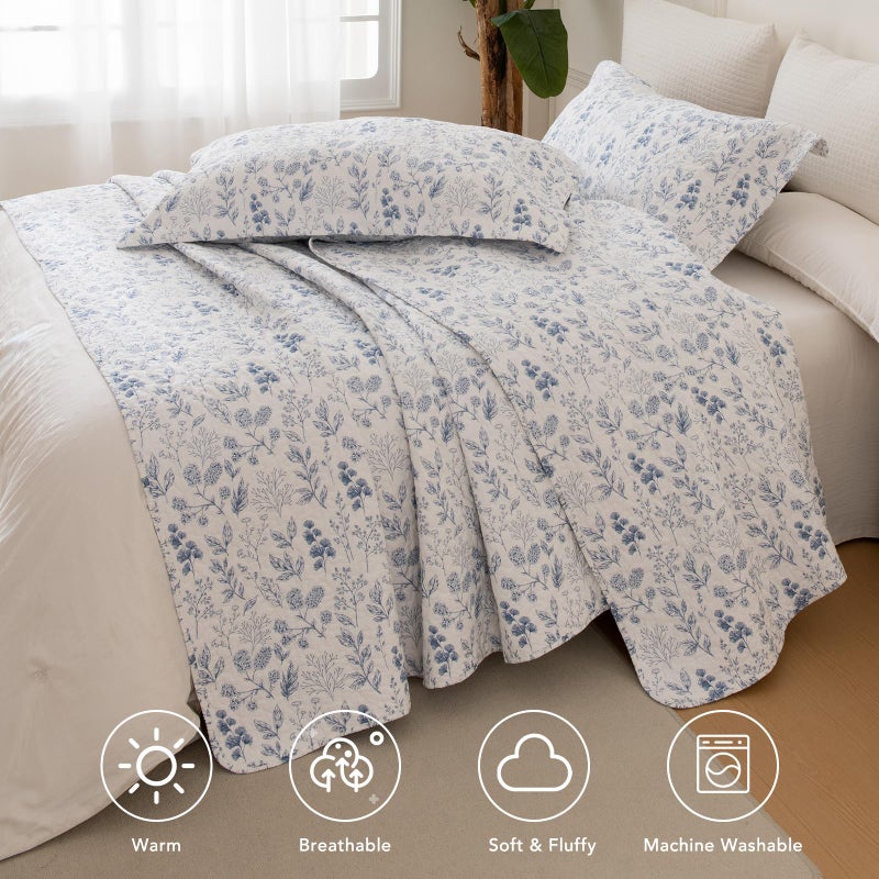 Lady Ann 100% Cotton Floral King Quilt Set - Vibrant Paisley Flowers Pattern Plant Botanical Printed Quilted Bedspread & Coverlet Set  3 Pcs Lightweight Extra Soft King Bedding Cover All Season - Image 3