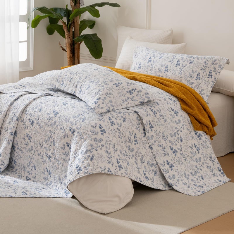 Lady Ann 100% Cotton Floral King Quilt Set - Vibrant Paisley Flowers Pattern Plant Botanical Printed Quilted Bedspread & Coverlet Set  3 Pcs Lightweight Extra Soft King Bedding Cover All Season - Image 1