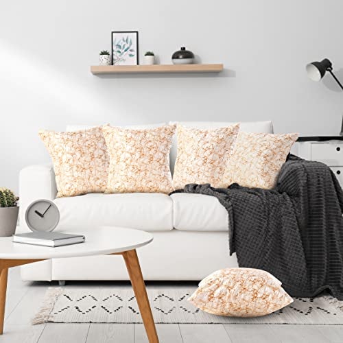 Nirwana decor® Avion Textured Velvet Cushion Covers, 16x16 inches/40x40 cms, for Home/Sofa/Bed/Chair (Gold, 16x16 inches) Pack of 5 - Image 1
