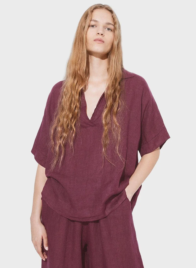 بارفوا بلوزة بياقة على شكل حرف