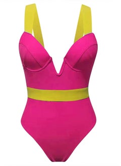 MARGOUN Medium Size Swimsuit Women Push Up Bra Neon Bandage Swimwear Bathing Suit Swimming Suit Pink /M0040  - Image 1