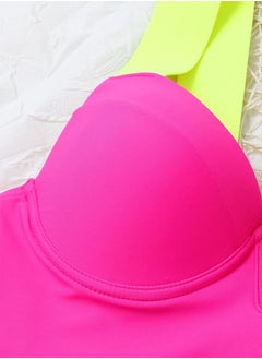 MARGOUN Medium Size Swimsuit Women Push Up Bra Neon Bandage Swimwear Bathing Suit Swimming Suit Pink /M0040  - Image 3
