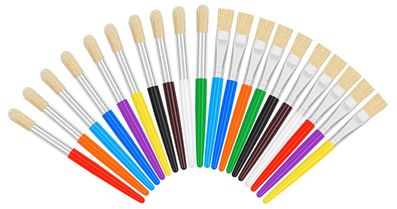 REGUICORP 20 Pcs Paint Brushes for Kids Round and Flat Kids Paint Brushes Easy Hold and Clean Toddler Paint Brushes Bristle Craft Paint Brushes for Acrylic Oil Watercolor Washable Paint
