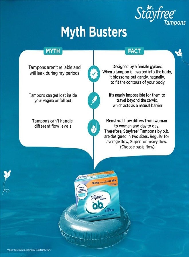 Stayfree Tampons by OB Super 10's (Buy 2 Get 1 Free) | Heavy Flow | Dynamic Fit Technology | Rash free | No skin irritation| Upto 100% leakage protection | Silk touch technology | Stain free - Image 5