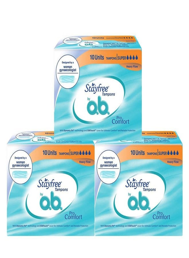 Stayfree Tampons by OB Super 10's (Buy 2 Get 1 Free) | Heavy Flow | Dynamic Fit Technology | Rash free | No skin irritation| Upto 100% leakage protection | Silk touch technology | Stain free - Image 1