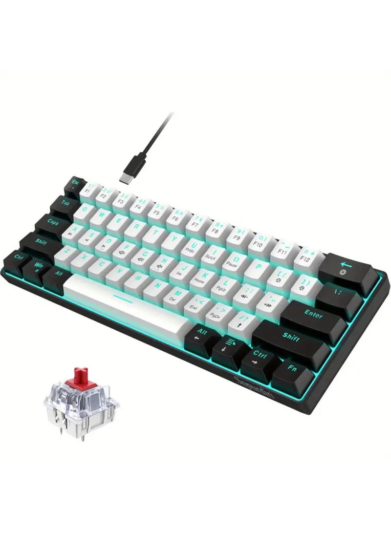 LIMOS Wired Gaming Keyboard, 61 Keys Blue Backlit Ultra-Compact Small Gaming Keyboard, for PC/Mac Gamer, Typist, Travel, Easy to Carry on Business Trip(Black-White) - Image 5