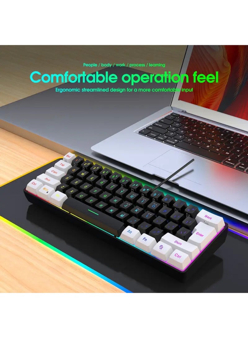 LIMOS Wired Gaming Keyboard, 61 Keys Blue Backlit Ultra-Compact Small Gaming Keyboard, for PC/Mac Gamer, Typist, Travel, Easy to Carry on Business Trip(Black-White) - Image 3
