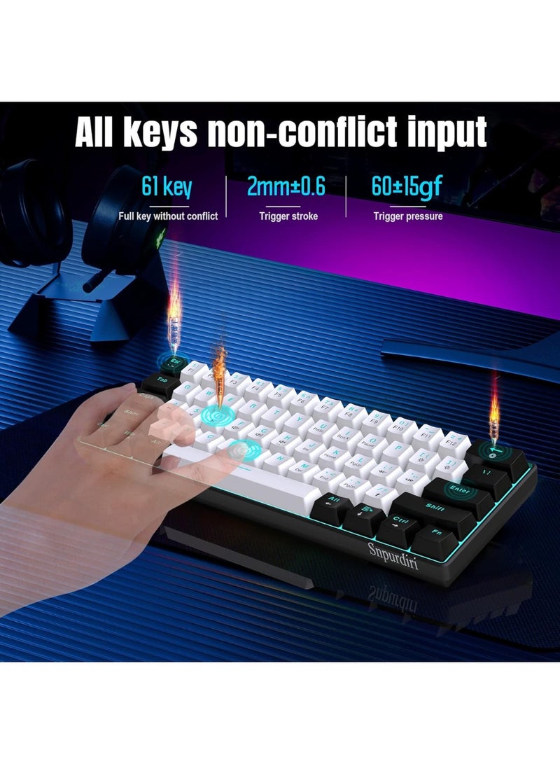 LIMOS Wired Gaming Keyboard, 61 Keys Blue Backlit Ultra-Compact Small Gaming Keyboard, for PC/Mac Gamer, Typist, Travel, Easy to Carry on Business Trip(Black-White) - Image 4