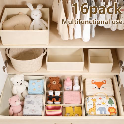 KIUGCO Drawer Organizer Clothes, 16 Pack Dresser Organizer Bins, Foldable Closet Organizers and Storage Fabric Dresser Bins, Shallow Drawer Dividers for Clothing, Underwears, Socks, Tie - Image 4