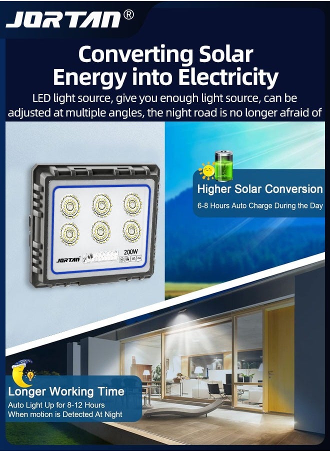جورتان 200W الأضواء الكاشفة الشمسية و 6V 15W الألواح الكهروضوئية 90 مصباح الخرز أضواء الشوارع الشمسية في الهواء الطلق استشعار الحركة IP65 للماء مع جهاز التحكم عن بعد لمسار حمام السباحة الفناء  - Image 3