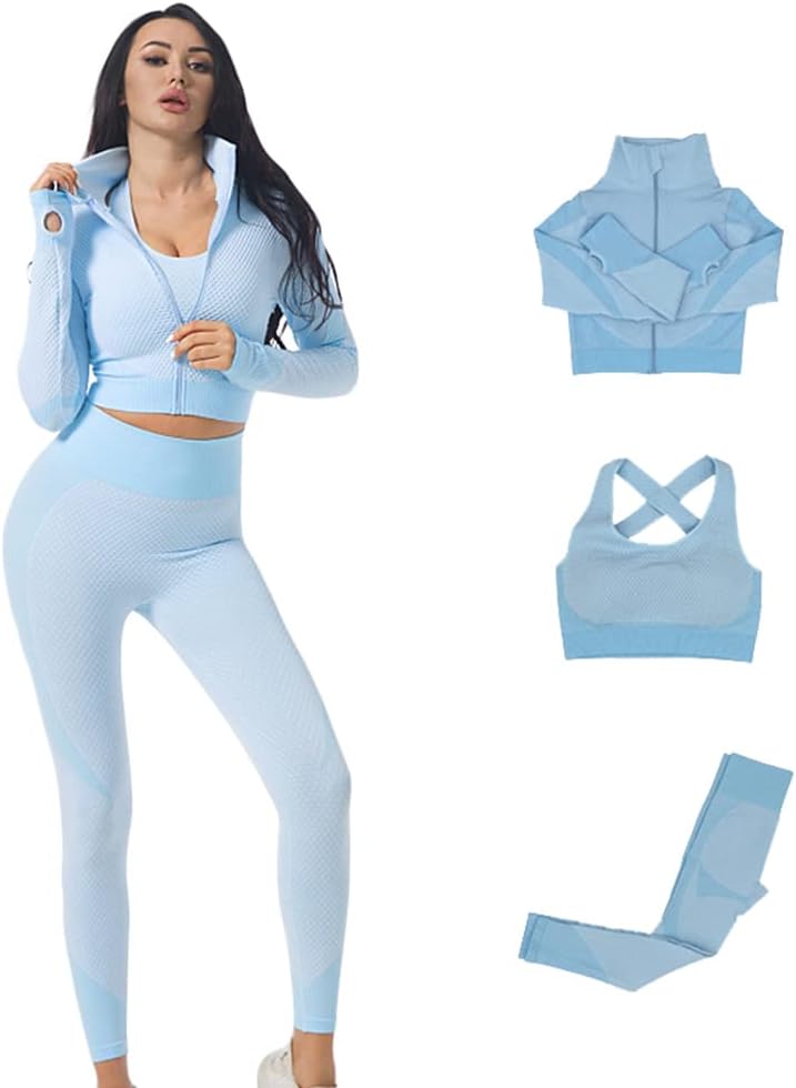 Veriliss 3pcs Seamless Outfit Workout Sets Gym for Women, Fitness Sports School Running Clothes Yoga Sportswear - Image 1